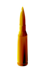 Isolated gold cartridge Kalashnikov or automatic rifle. 3d realistic for firearms, machine gun ammo. Golden or brass. Png