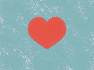Red heart made with watercolor on sky blue background. Valentine's Theme