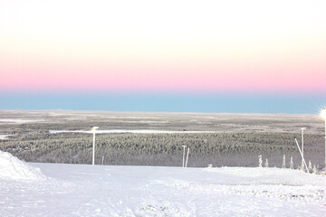 Very colorful sunset seen from the slopes in Levi