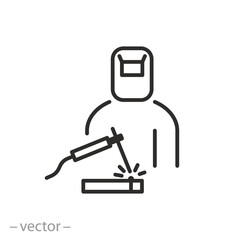 welder icon, performing welding work, handymen profession, thin line symbol on white background - editable stroke vector illustration