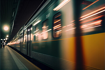 Fototapeta premium Blurred Motion Of Train At Subway Station