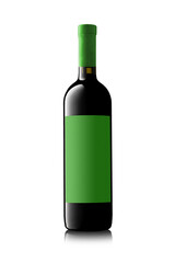 Red wine bottle with label on white backgrond