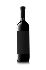 Red wine bottle with label on white backgrond