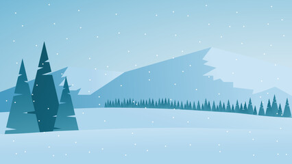 Fototapeta premium Winter snowy landscape with mountains and trees. Nature background. 