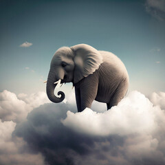Elephant above the clouds. Generative AI.