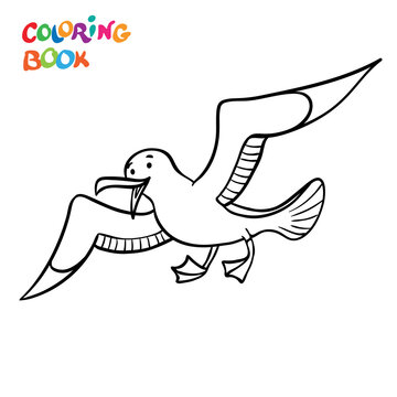 Seagull cartoon bird isolated on white background. Vector illustration.