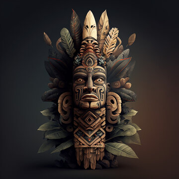 Totem statue in the jungle. Generative AI.
