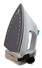 A simple iron with a metal foot for ironing clothes on an isolated background.
