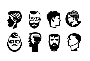 Barber Head Collection, Barber Face Vectors, Male Beard Heads, Male Hair Head Vectors