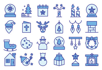 Christmas, (blue color) icons set. The collection includes for mobile app web, or site design. Christmas vector illustrations.