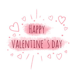 Happy Valentine's Day quote saying text as romantic design for card, postcard, postal with white background and hand drawn cute sweet little pink elegant gentle illustrations and elements