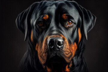 Obraz premium Beautiful Rottweiler dog portrait looking at camera. Ai generated illustration.