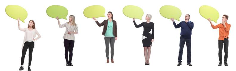 group of successful business people with comments