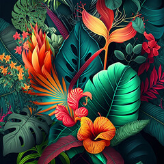 tropical pattern with jungle vegetation and exotic ai