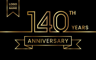 140th Anniversary template design with gold color for celebration event, invitation, banner, poster, flyer, greeting card. Line Art Design, Logo Vector Template