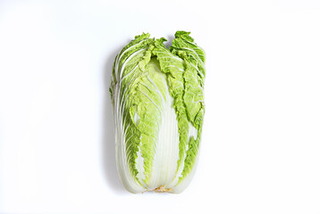 Head of fresh leafy Chinese cabbage with curly juicy leaves, isolated on white background. Healthy food concept, detox, fresh garden food diet, organically grown
