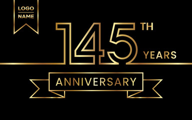 145th Anniversary template design with gold color for celebration event, invitation, banner, poster, flyer, greeting card. Line Art Design, Logo Vector Template