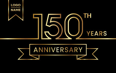 150th Anniversary template design with gold color for celebration event, invitation, banner, poster, flyer, greeting card. Line Art Design, Logo Vector Template