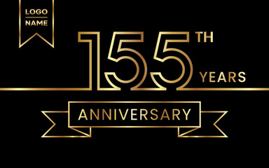 155th Anniversary template design with gold color for celebration event, invitation, banner, poster, flyer, greeting card. Line Art Design, Logo Vector Template