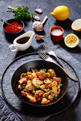 Spanish Garlic Mushrooms in bowl, top view
