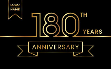 180th Anniversary template design with gold color for celebration event, invitation, banner, poster, flyer, greeting card. Line Art Design, Logo Vector Template