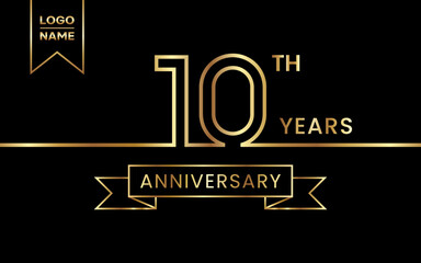 10th Anniversary template design with gold color for celebration event, invitation, banner, poster, flyer, greeting card. Line Art Design, Logo Vector Template