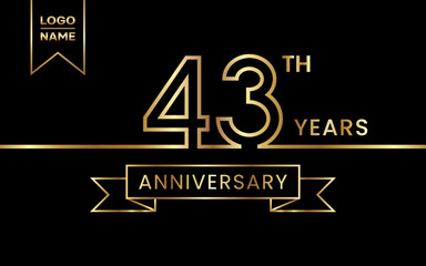 43th Anniversary template design with gold color for celebration event, invitation, banner, poster, flyer, greeting card. Line Art Design, Logo Vector Template