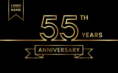 55th Anniversary template design with gold color for celebration event, invitation, banner, poster, flyer, greeting card. Line Art Design, Logo Vector Template