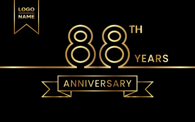 88th Anniversary template design with gold color for celebration event, invitation, banner, poster, flyer, greeting card. Line Art Design, Logo Vector Template