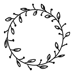 arrangement of leaves and berries form as circle frame hand drawn illustration for ornament and decoration