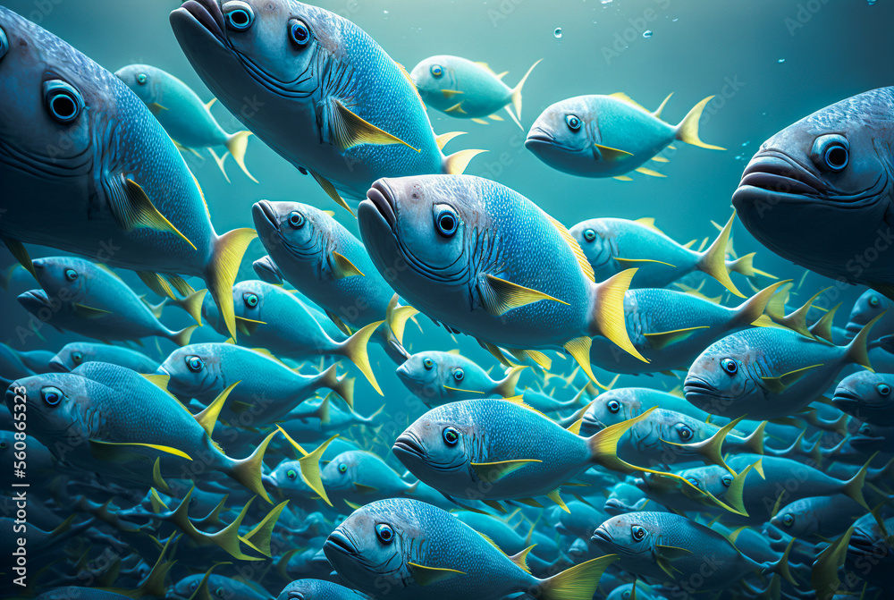 Wall mural shoal of fish - illustration - ai generated