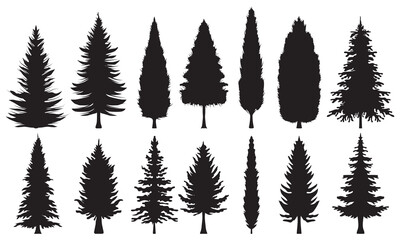 Obraz premium Collection of pine tree silhouettes. Various shapes of fir tree silhouettes