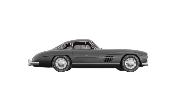 grey Mercedes 300 SL on white, 3d rendering of mercedes png transparent background