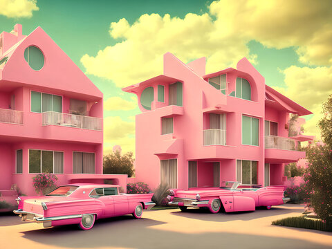 Generative A.I.  Pink Cadillac, and Villas,  Developed from an Abstract Image in my Portfolio