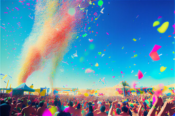 Open air summer festival with flying colors, generative ia