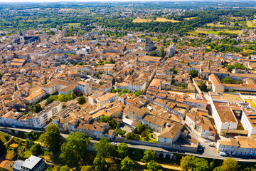 Fototapeta na wymiar Flight over the city Angouleme on summer day. France