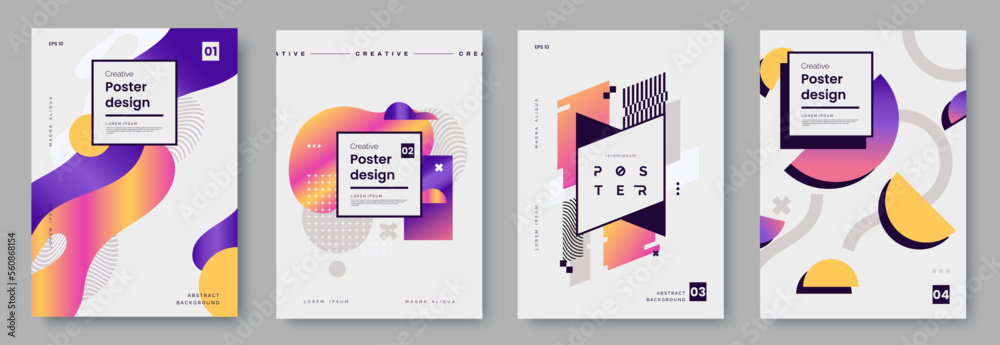 Poster set of poster design with abstract colorful geometric graphics and place for text. modern banner tem