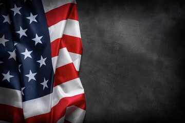 USA American flag on worn darck background. Image suitable for Patriotic concept, USA Memorial day, Labor day, 4th of July or Veteran's day celebration.