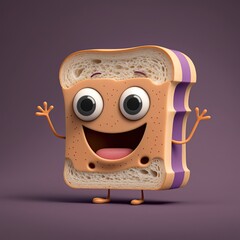 Cute Cartoon Peanut Butter and Jelly Sandwich Character (Generative AI)