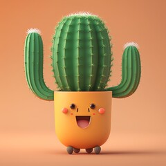 Cute Cartoon Cactus Plant - obrazy, fototapety, plakaty