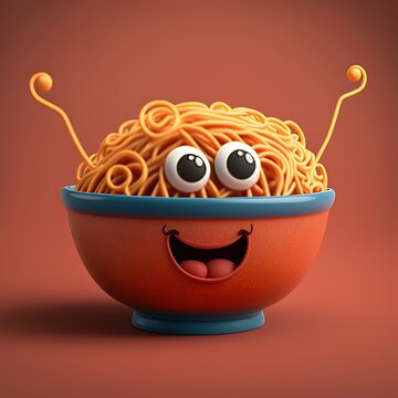 Cute Cartoon Bowl of Spaghetti (Generative AI)