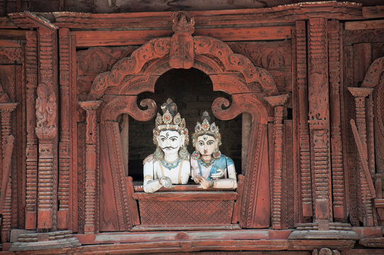 Hindu Temple carvings, close-up, Durbar Square, Kathmandu, Nepal