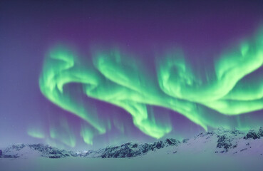Aurora Borealis above Snowy Mountains - Enchanted Northern Lights Light Up Clear Night Sky