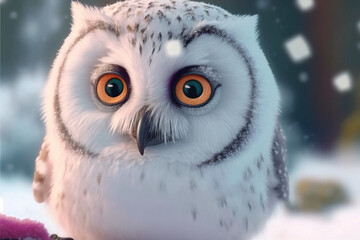 White Owl with snow 3D render, Generative AI	