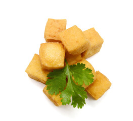 fried tofu on a white background 