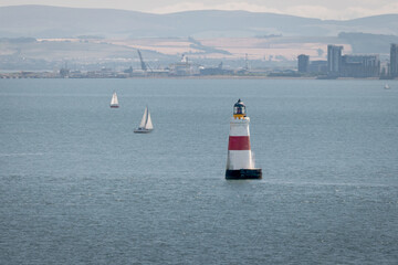Oxcars Lighthouse in the Firth of Forth at high tide