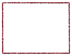 Crimson red glitter textured frame, isolated stationary rectangular element for social posts, emails, school and wide range of projects. Abstract gilded glitter sparkling particles for embellishment.