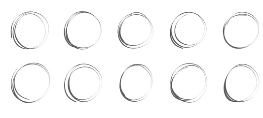 Set of hand drawn circles sketch frame, felt-tip pen ovals. Doodle circular frame elements isolated vector illustration