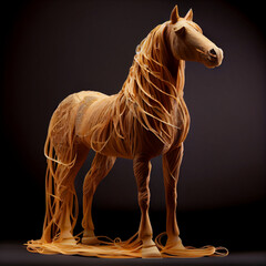 Fototapeta na wymiar Horse made out of spaghetti, generative ai