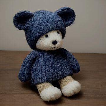 Cozy Bear with Hat and Sweater, Generative AI